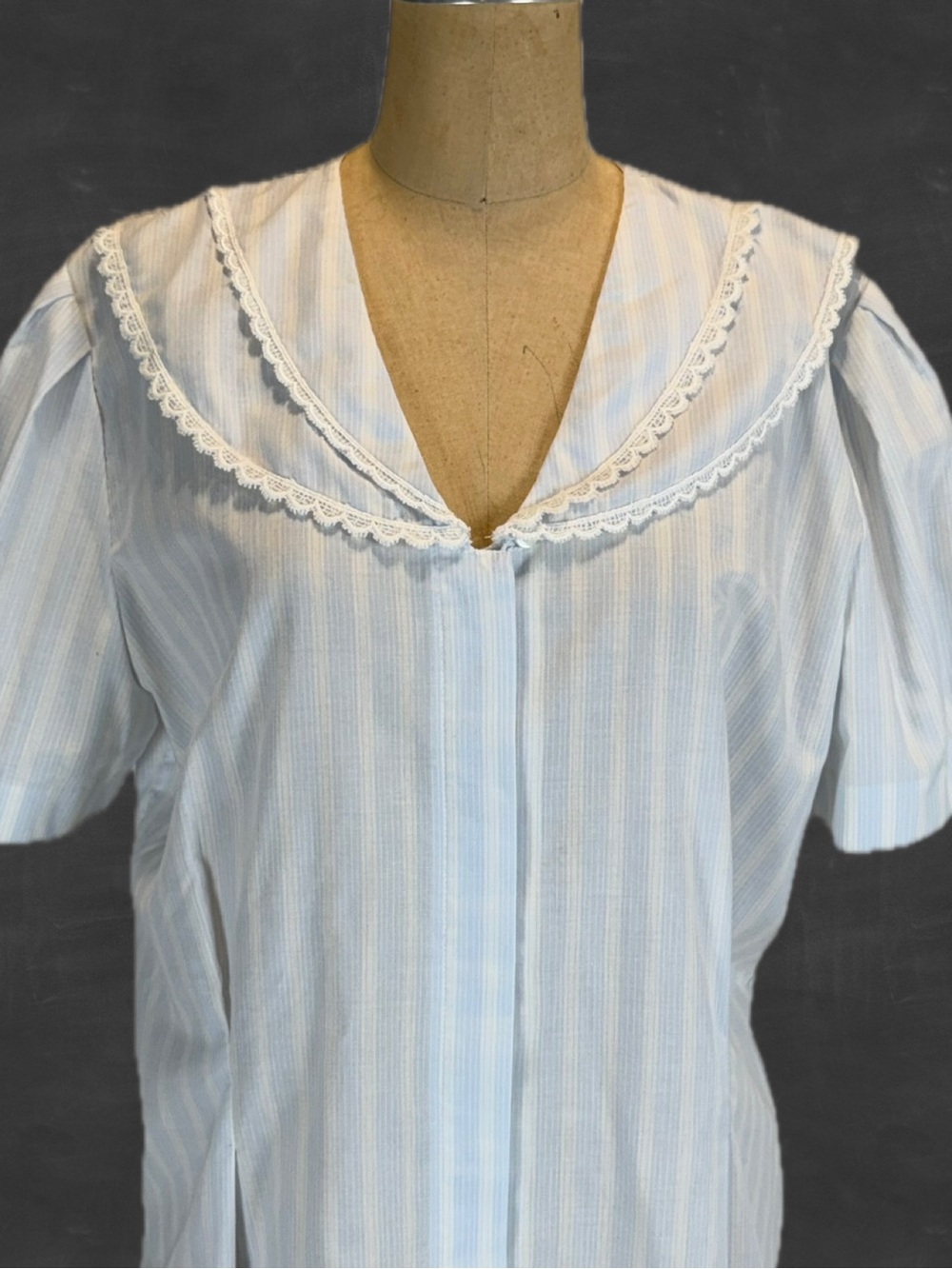VINTAGE 80s sailor Peter Pan‎ rounded collar blouse button down pinstripe stripe